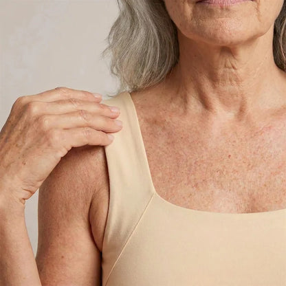 Maggie's built-in bra comfort tank styled as an everyday outfit