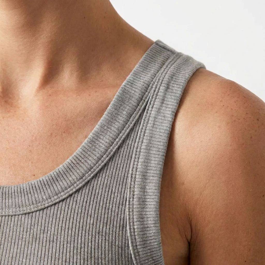Maggie's ribbed cotton built-in bra tank styled look